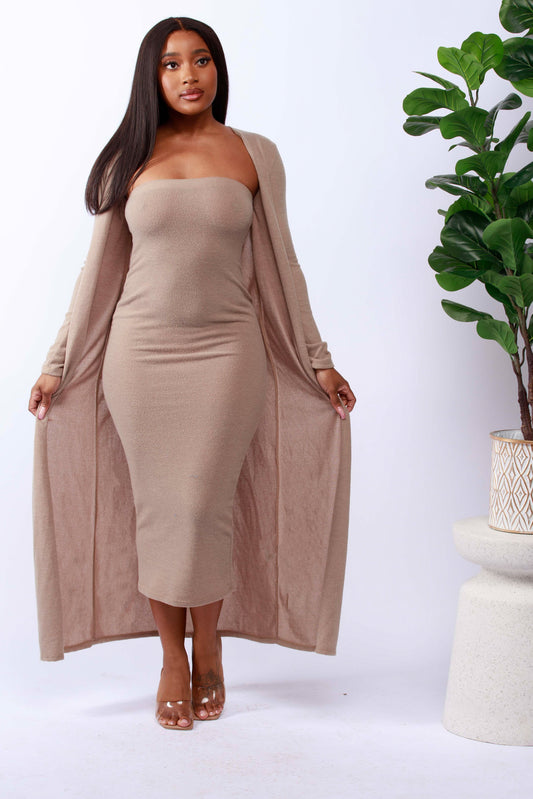 Strapless Bodycon Dress and Cardigan Set