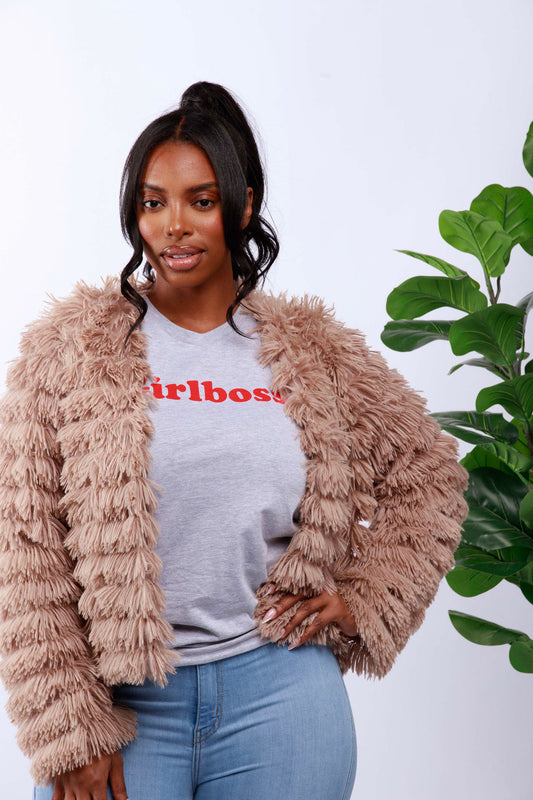 Solid Open-Front Shaggy Jacket