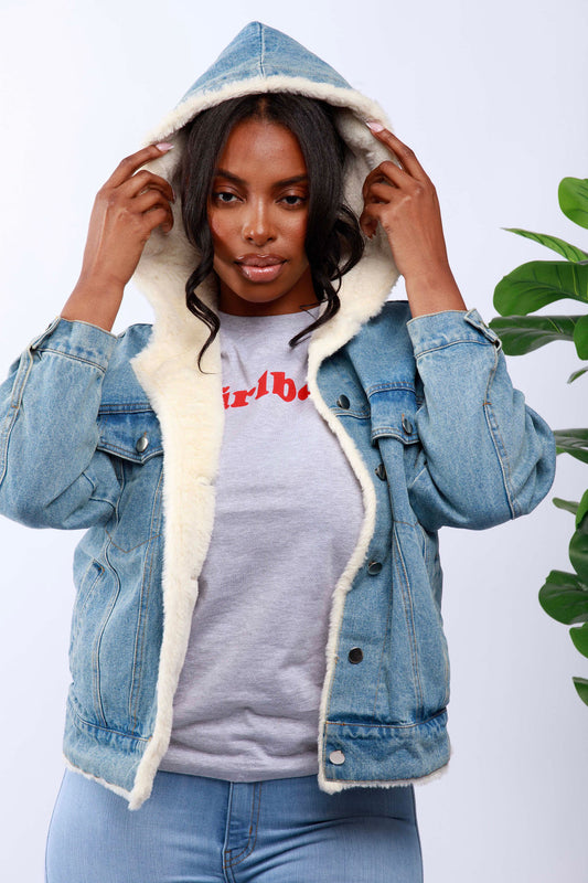 Classic Long-Sleeve Denim Hooded Jacket