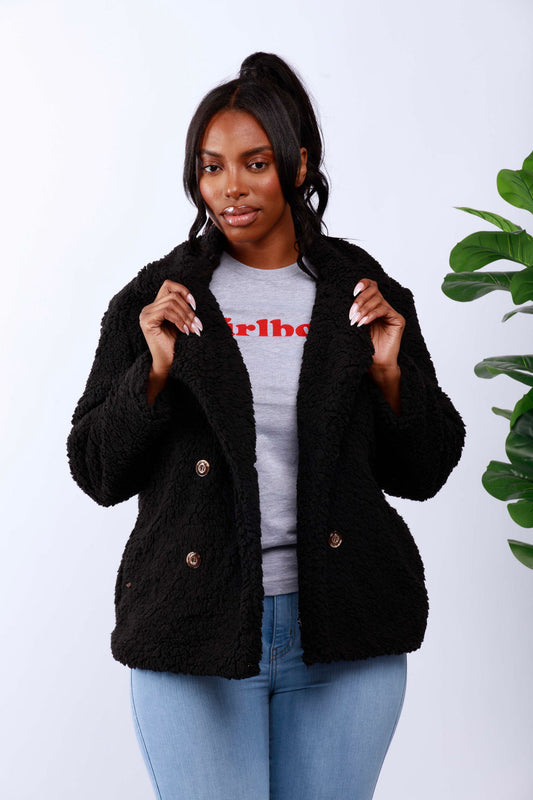 Fashion Long-Sleeve Sherpa Coat