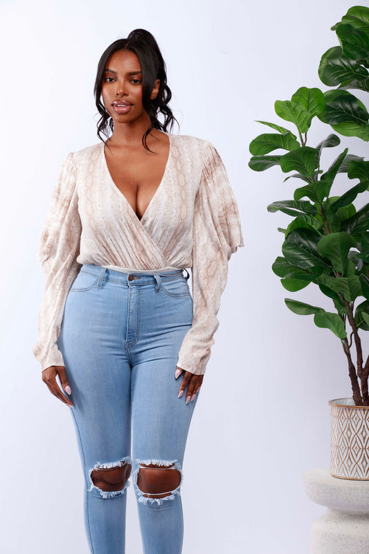 Snake Print Deep V-Neck Top