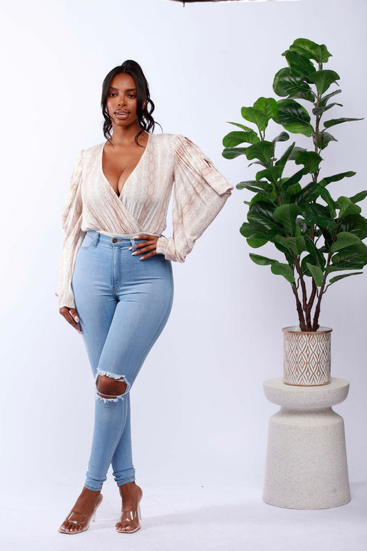 Snake Print Deep V-Neck Top