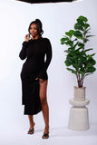 Long-Sleeve Split Midi Dress
