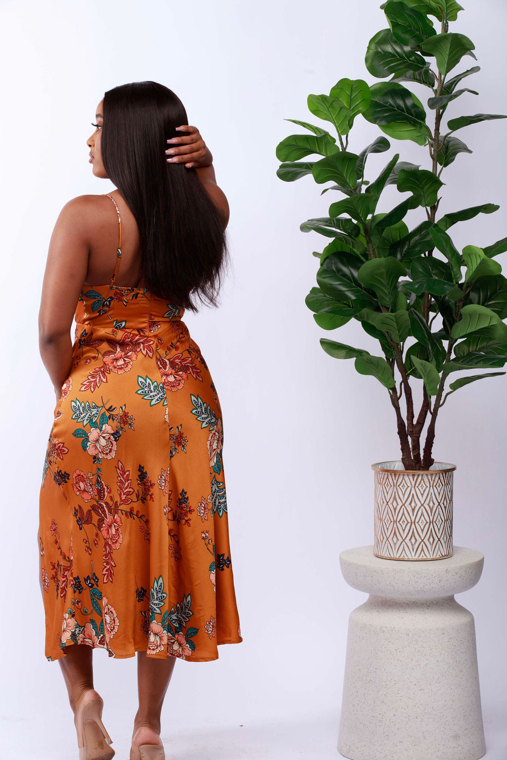 Floral Print Sleeveless Midi Dress