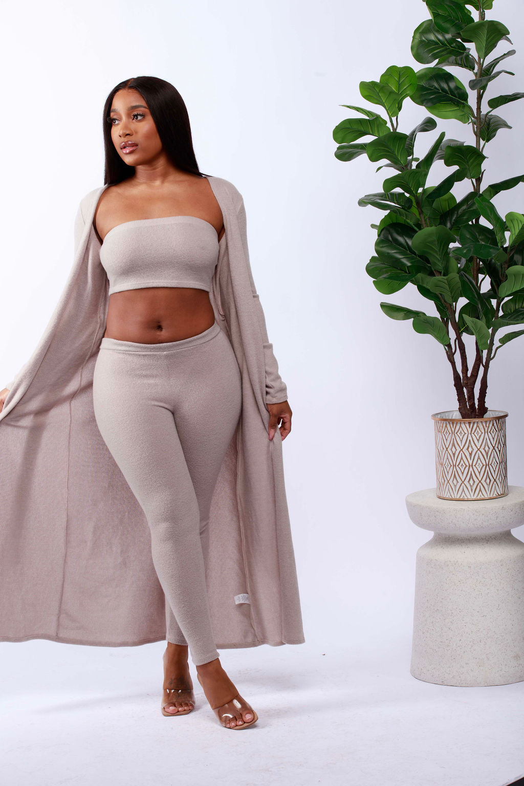 Bandeau Top, Leggings and Cardigan Set