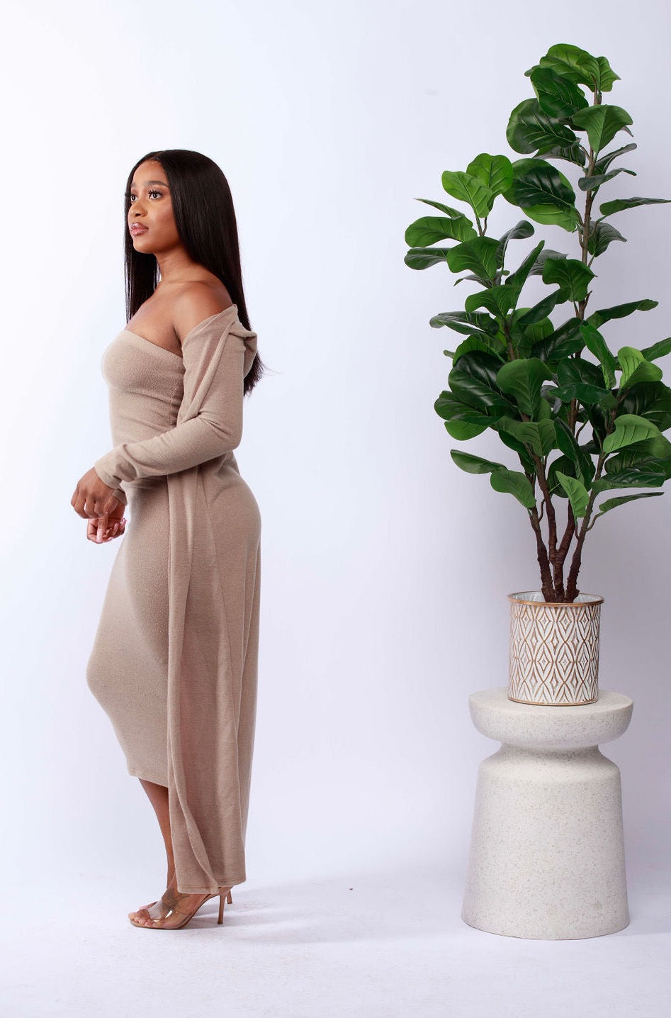 Strapless Bodycon Dress and Cardigan Set ceesaybanjul Strapless Bodycon Dress and Cardigan Set ceesaybanjul