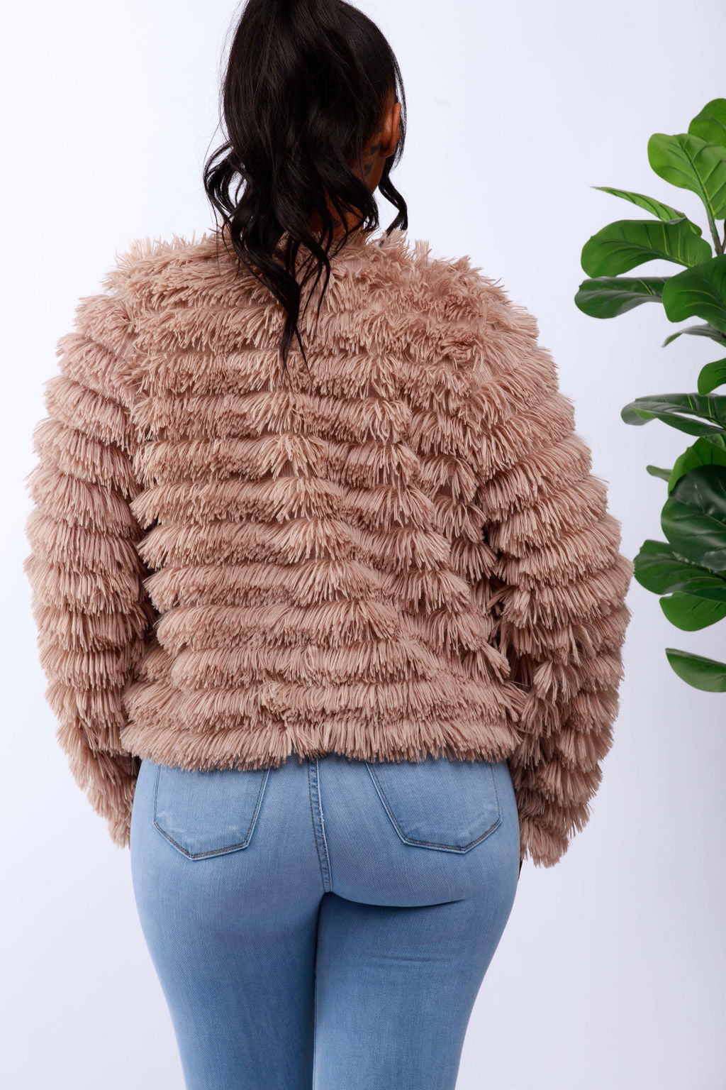 Solid Open-Front Shaggy Jacket