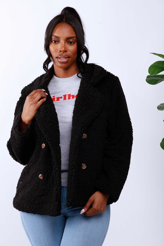 Fashion Long-Sleeve Sherpa Coat